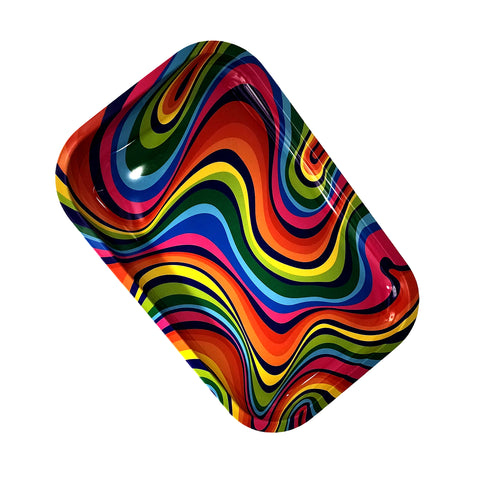 Rainbow Swirl Rolling Tray – 11.5 x 4 x 0.75 Inch Multipurpose Metal Tray
