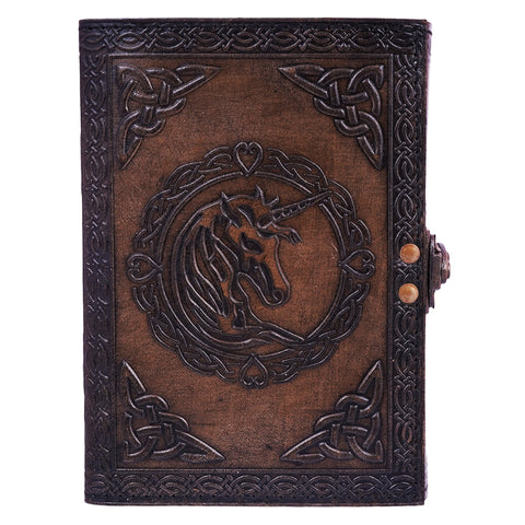 Unicorn Embossed Leather Journal – 5 x 7 Inch Fantasy Writing Notebook | Handmade Linen Parchment Paper