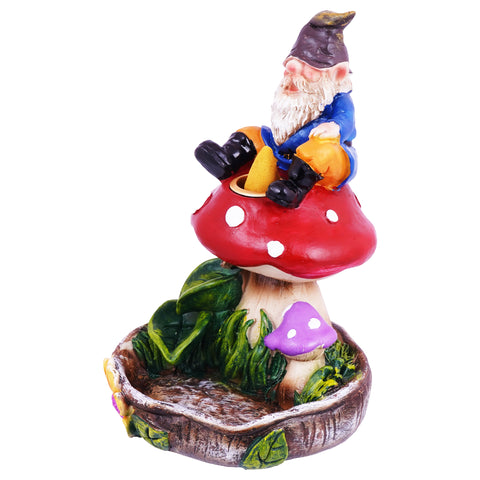 Gnome on a Mushroom Backflow Incense Burner – 7 Inch Decorative Incense Holder