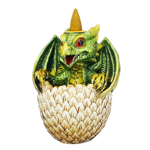 Green Dragon in Egg Backflow Incense Burner 3.5 x 3 x 4.25 Inch