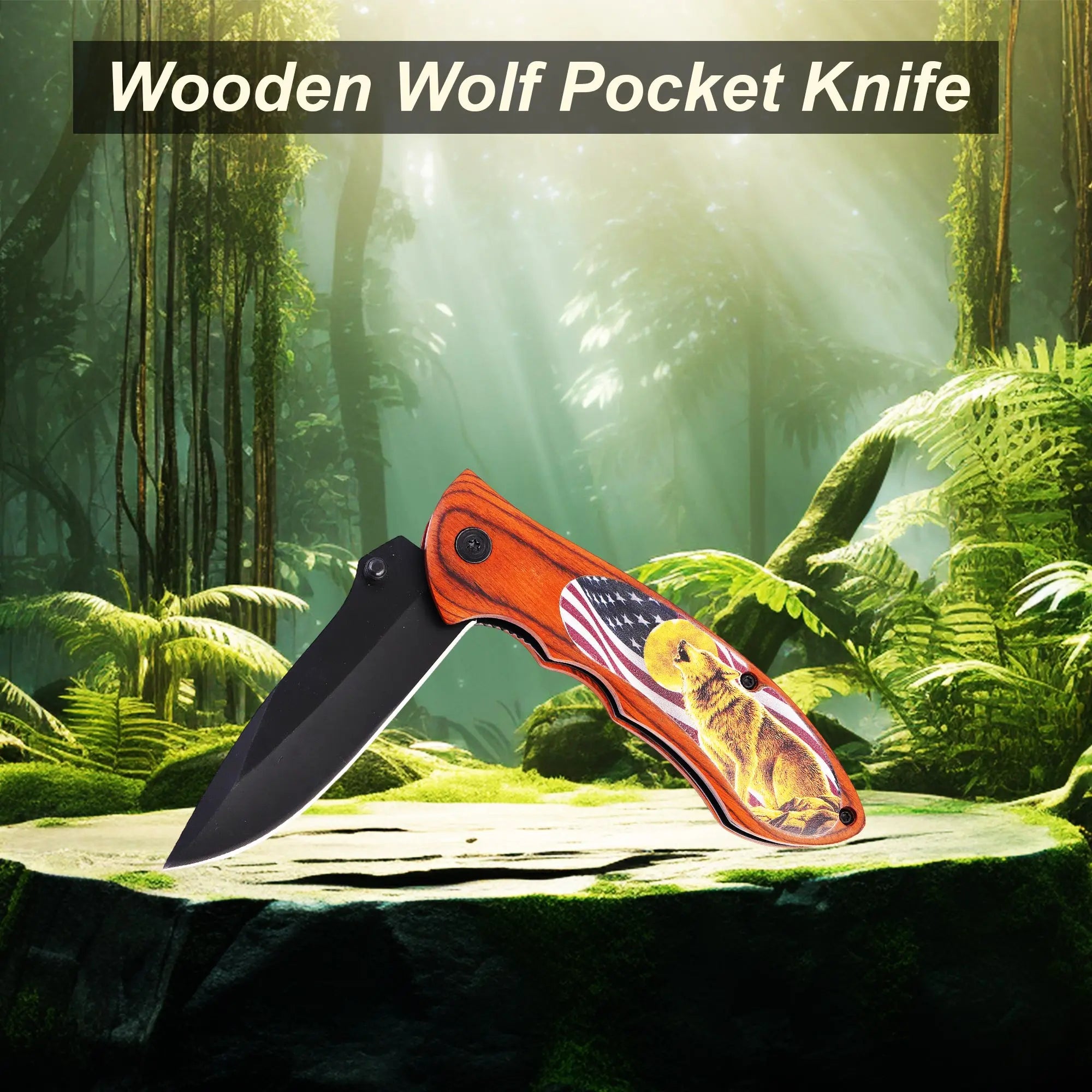 Wolf Pocket Knife with Pocket Clip Durable, Compact & Ready for Any Adventure, Versatile Tool Sleek Design, Sturdy Handle & Secure Pocket Clip for Easy Carry, Ideal for Camping, Hunting & Everyday Use Trendy Zone 21