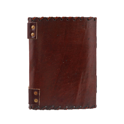 Leather Embossed Journal with Tiger Eye Stone – 5 x 7 Inch Handmade Notebook with Aged Parchment Paper