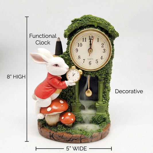 White Rabbit Clock Backflow Incense Burner, Decorative Cone Holder