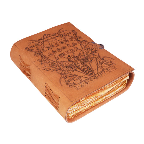 Soft Leather Spirit Moth Journal 5x7 – Handmade Embossed Leather Notebook