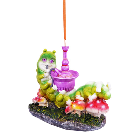 Caterpillar Smoking a Hookah Incense Burner – 4 x 5 Inches Hand Painted Multicolor Resin