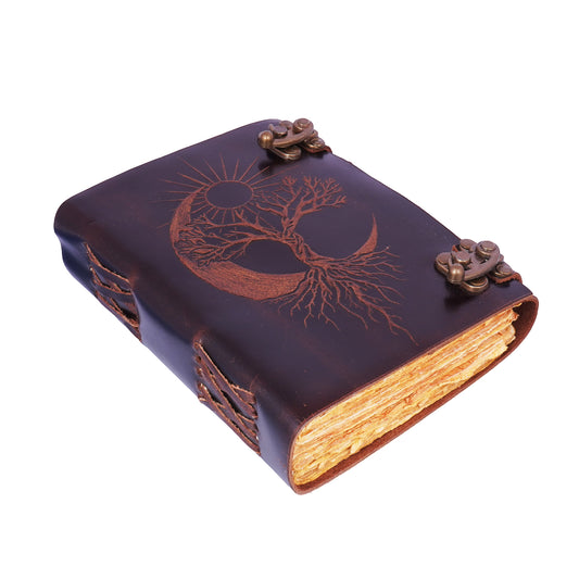 Sun Moon Tree Leather Journal – Handmade Brown Notebook