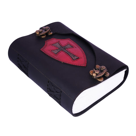 Red Shield Leather Journal – Handmade 5x7 Vintage Notebook with Embossed Shield Design