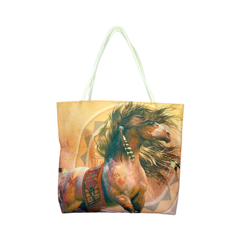 Spirit Warrior Jute Tote Bag 17 x 15 x 4.5 Inch | Eco-Friendly Durable Shopping Shoulder Bag