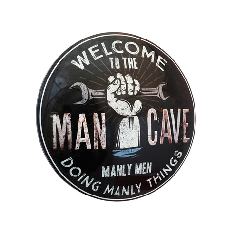 Man Cave Manly Decorative Wall Plate Premium Round Metal Vintage-16-Inch