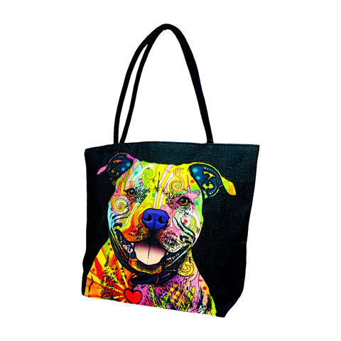 Trippy Pittie Design Jute Rope Handled Tote Bag – Eco - Friendly Reusable Shopping, Beach & Travel Bag