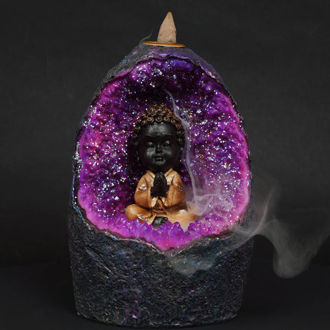 Buddha Crystal Cave Backflow Incense Burner LED Light Yoga