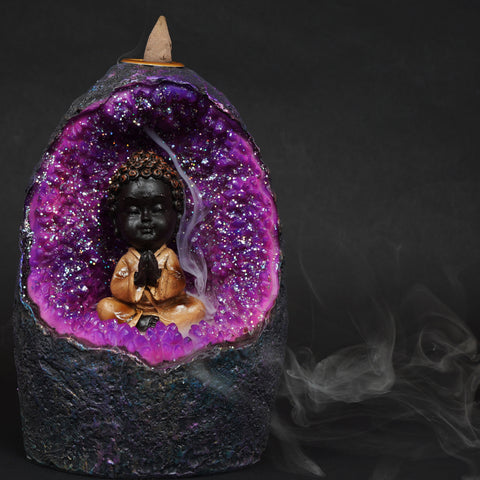 Buddha Crystal Cave Backflow Incense Burner LED Light Yoga