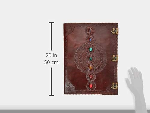 Massive Mystic Leather Journal with 7 Chakra Stones – 13.5 x 18 Inch Multicolor Handmade Writing Journal