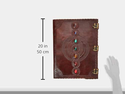 Massive Mystic Leather Journal with 7 Chakra Stones – 13.5 x 18 Inch Multicolor Handmade Writing Journal