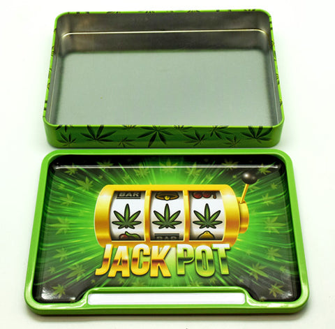 Jack POT Tin Rolling Tray Box – 5 3/4 x 8 x 1 1/4 Inch Metal Tray Box