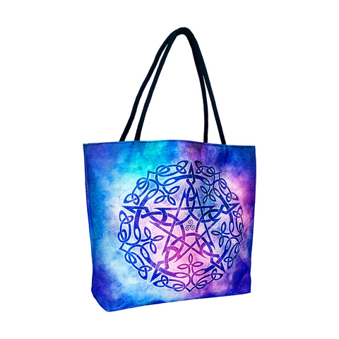 Brigid Ashwood Pentagram Tote Bag – 15" Jute Rope Handles, Reusable Shopping Shoulder Bag