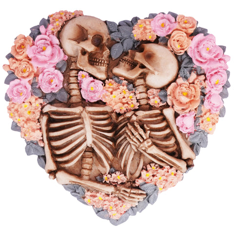 Skeletons with Flowers Incense Burner – 5 x 5 x 0.5 Inch Hand-Painted Cold Cast Resin