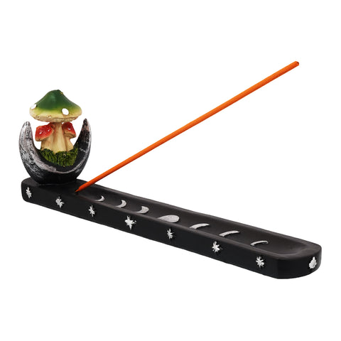 Mushroom on Moon Incense Burner – Hand-Painted Cold Cast Resin Holder for Stick Incense