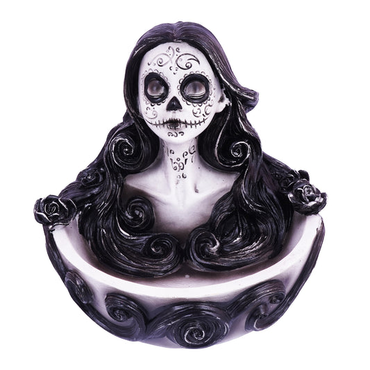 Big Day of the Dead Incense Burner &amp; Ashtray – 5 x 5 x 4.5 Inch Hand-Painted Cold Cast Resin