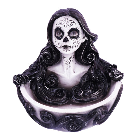 Big Day of the Dead Incense Burner &amp; Ashtray – 5 x 5 x 4.5 Inch Hand-Painted Cold Cast Resin