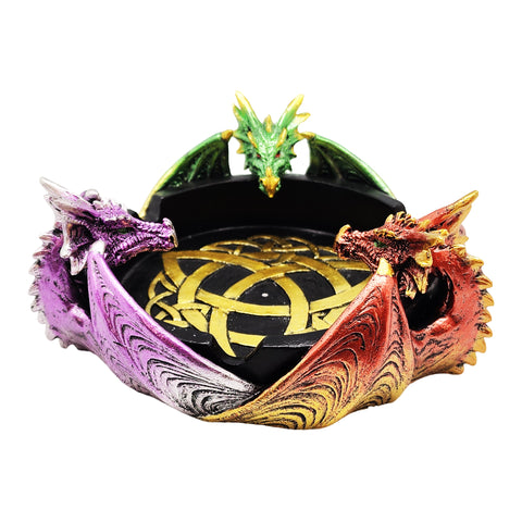 Three Dragon Ashtray &amp; Incense Burner – Hand-Painted Cold Cast Resin