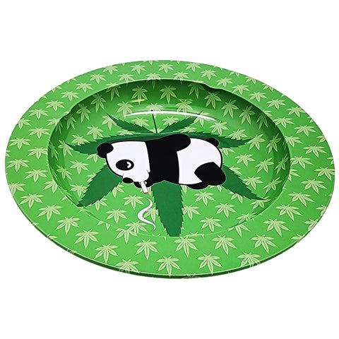 Panda Bear &amp; Leaf Tin Ashtray – 5.5 Inch Lightweight Metal Ashtray