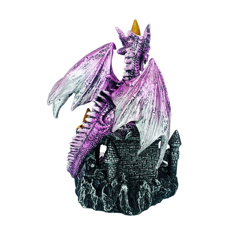 Purple Dragon Backflow 3 Cone Incense Burner Protecting Castle 8 Inch for Home