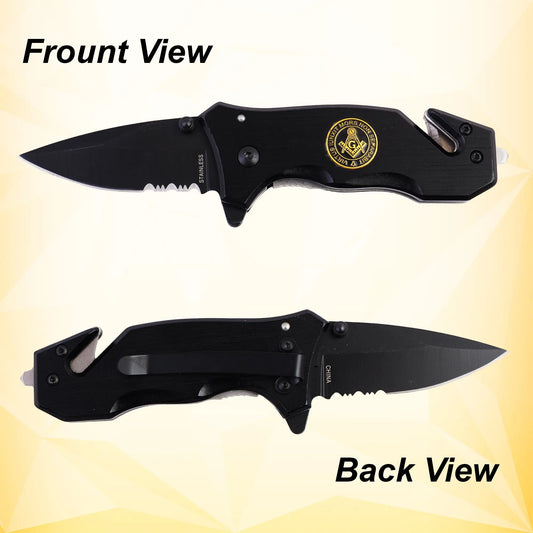 Masonic Folding Knife Expertly Crafted, Durable Tool with Engraved Masonic Emblems for Everyday Use, Ceremonial Purposes, & Collectors – Symbolizing Tradition & Superior Craftsmanship Practical Design (Black) Trendy Zone 21