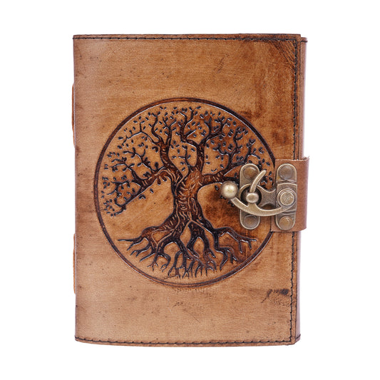 Tree Of Life Embossed Leather Journal w/Metal Closure - 5"x7" | Handmade Embossed Leather Notebook