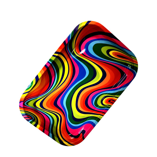Rainbow Swirl Rolling Tray – 11.5 x 4 x 0.75 Inch Multipurpose Metal Tray