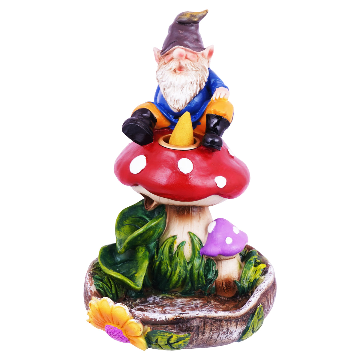 Gnome on a Mushroom Backflow Incense Burner – 7 Inch Decorative Incense Holder