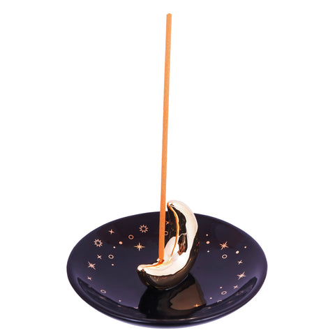 Ceramic Moon Incense Holder – 5 Inch Round Ash Catcher | Handcrafted Moon-Themed Burner for Sticks