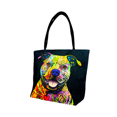 Trippy Pittie Design Jute Rope Handled Tote Bag – Eco - Friendly Reusable Shopping, Beach & Travel Bag