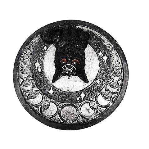 Moon Cat Polyresin Round Incense Burner – 5 Inch Magical Pentagram Design