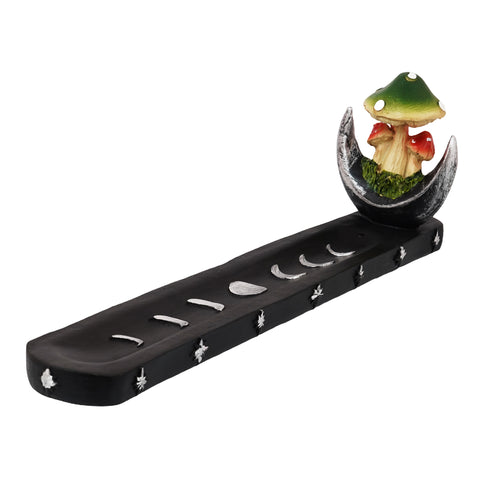 Mushroom on Moon Incense Burner – Hand-Painted Cold Cast Resin Holder for Stick Incense