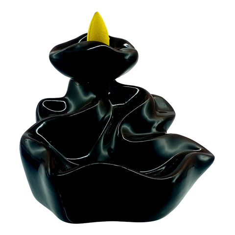 Winding River Black Ceramic Backflow Incense Burner 3.75 Inch Waterfall Fountain
