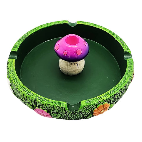 Green Mushroom Ashtray with Snuffer – 5 Inch Polyresin Rustic Whimsical Design