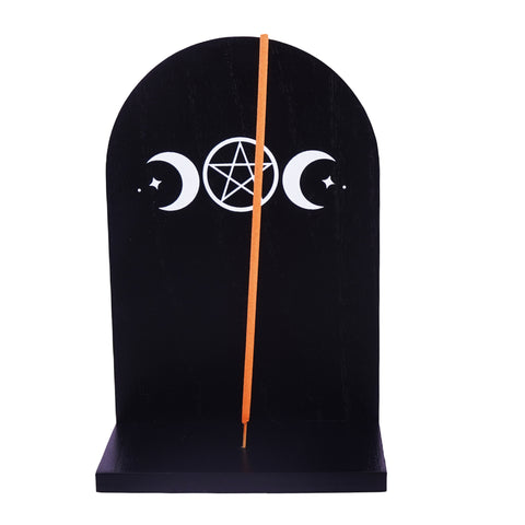 Wood Triple Moon Incense Burner – 7 x 5 x 3 Inch Wooden Holder for Incense Sticks
