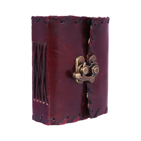 Leather Journal with Metal Lock – 4x3 Red Handmade Notebook