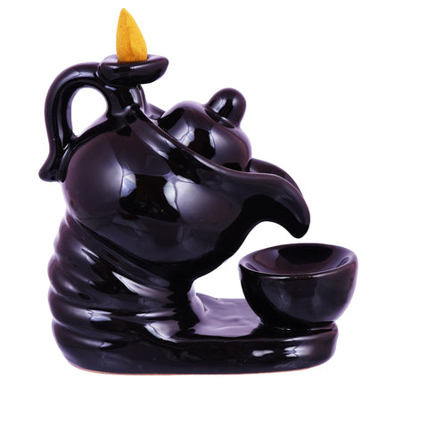 Black Ceramic Teapot Backflow Incense Burner | 5 Inches Tall