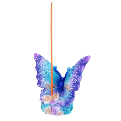 Butterfly Incense Burner – 5 x 4 x 2.25 Inch Hand-Painted Cold Cast Resin