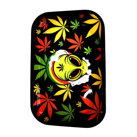Rasta Alien Rolling Tray – 11.05 x 4 x 0.75 Inch Tin Metal Tray