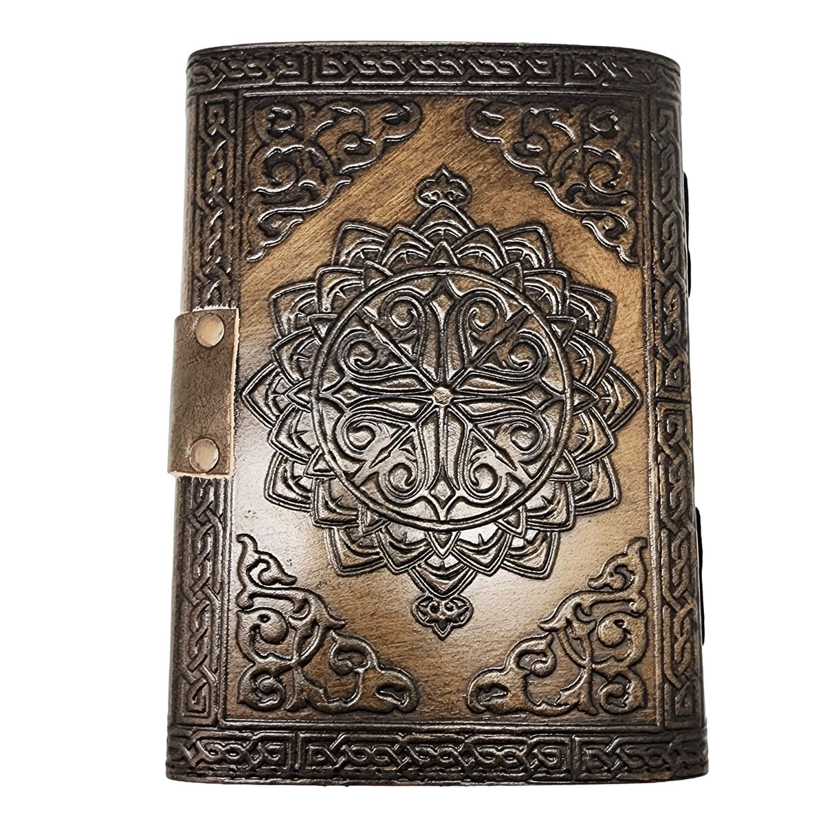 Fairy on Moon Embossed Leather Journal – 5 x 7 Inch Vintage Style Notebook with Aged Handmade Lined Parchment Paper