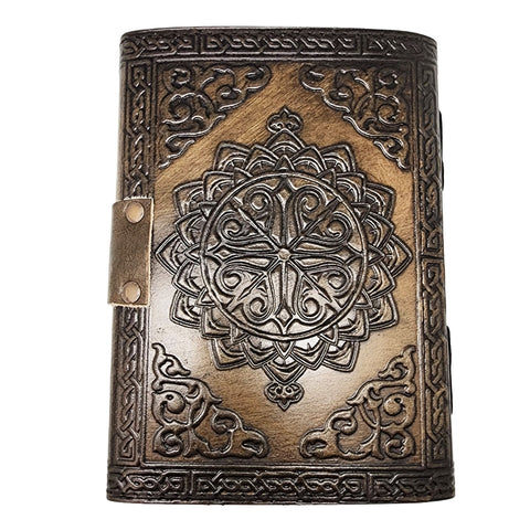 Fairy on Moon Embossed Leather Journal – 5 x 7 Inch Vintage Style Notebook with Aged Handmade Lined Parchment Paper