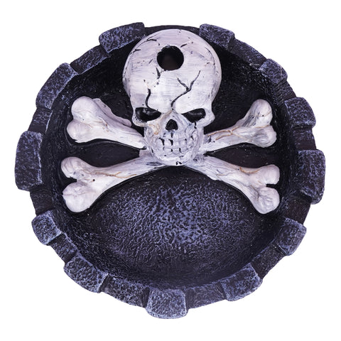 Skull and Crossbones Ashtray with Snuffer 4.25 Inch Hand-Painted Cold Cast Resin