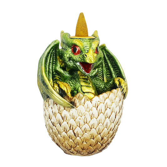 Green Dragon in Egg Backflow Incense Burner 3.5 x 3 x 4.25 Inch