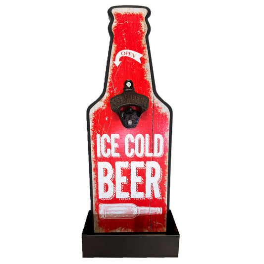 Metal Ice Cold Beer Bottle Opener With Cap Collector Catcher