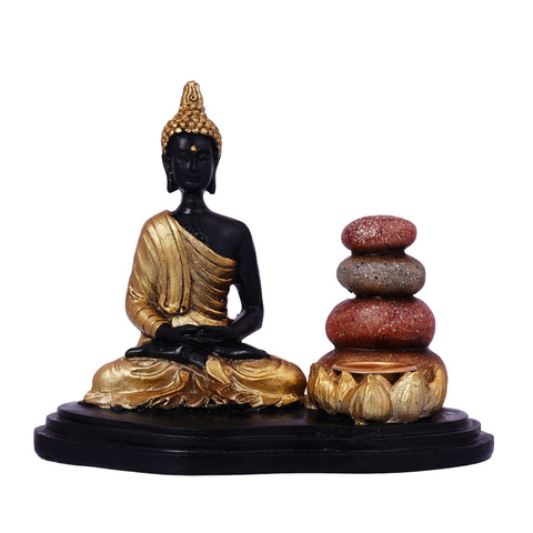 Buddha Incense Burner – 5 x 4.5 Inch Hand-Painted Cold Cast Resin Holder for Stick & Cone Incense