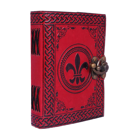 Embossed Leather Journal – 5x7 Inch Red Handmade Notebook