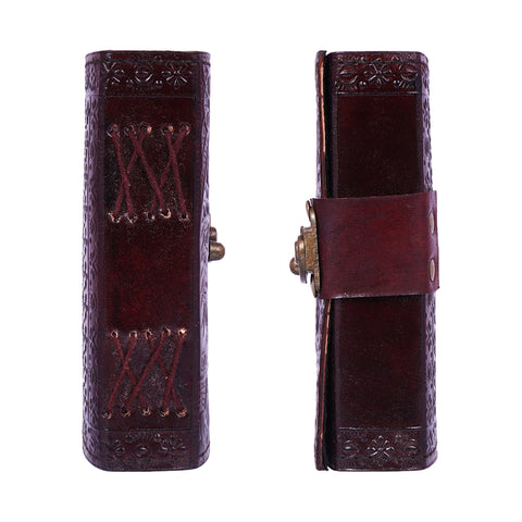 Embossed Leather Journal – 3.5 x 5 Inch Red Handmade Notebook
